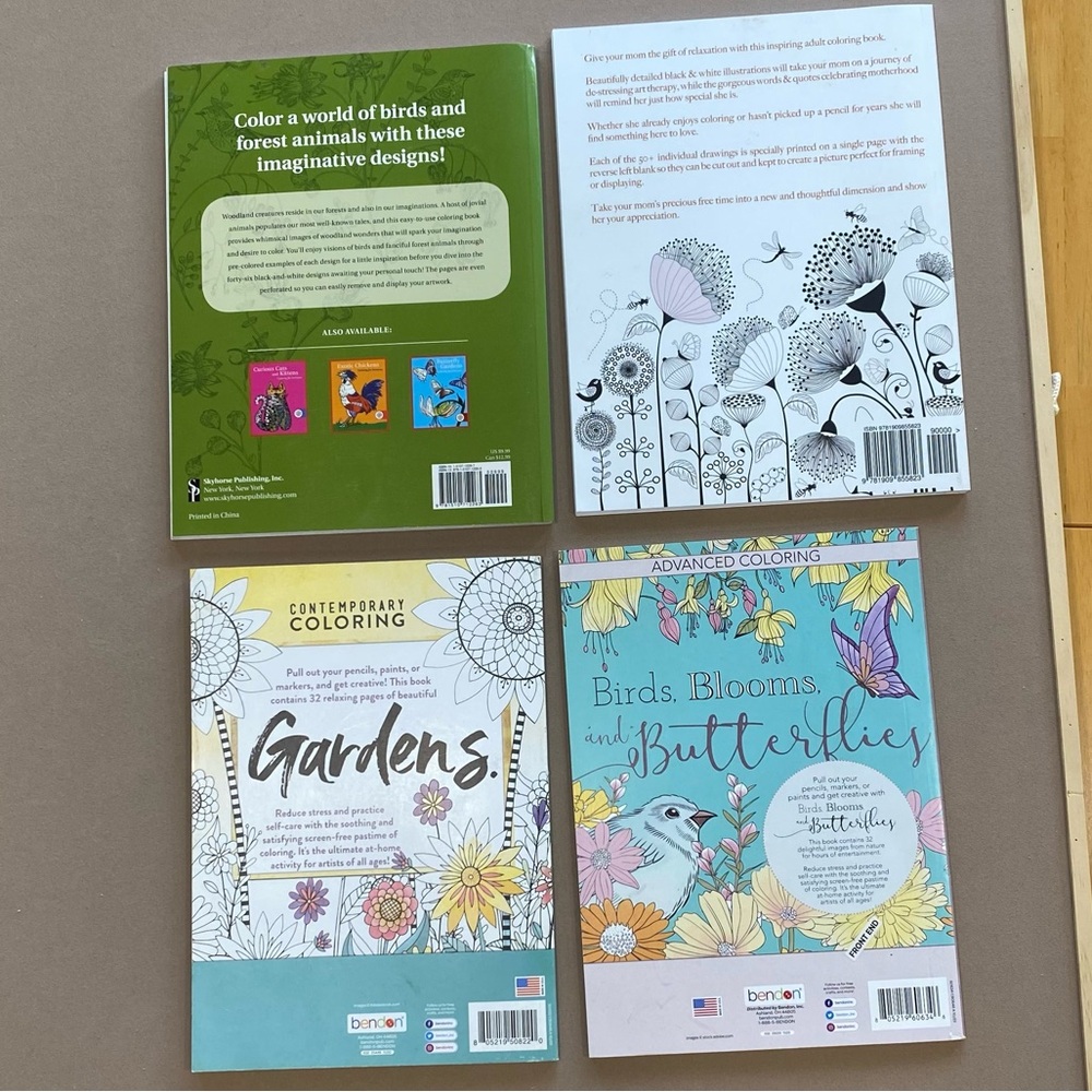 Set of 4 Adult Coloring Book with Floral, Nature, Birds Themes - Picture 2 of 2